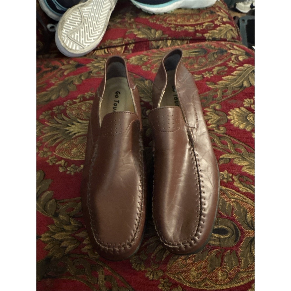 Go Tour Mens Driving Shoes Slippers 50/13US Supple Leather Slip On Tan Moccasin